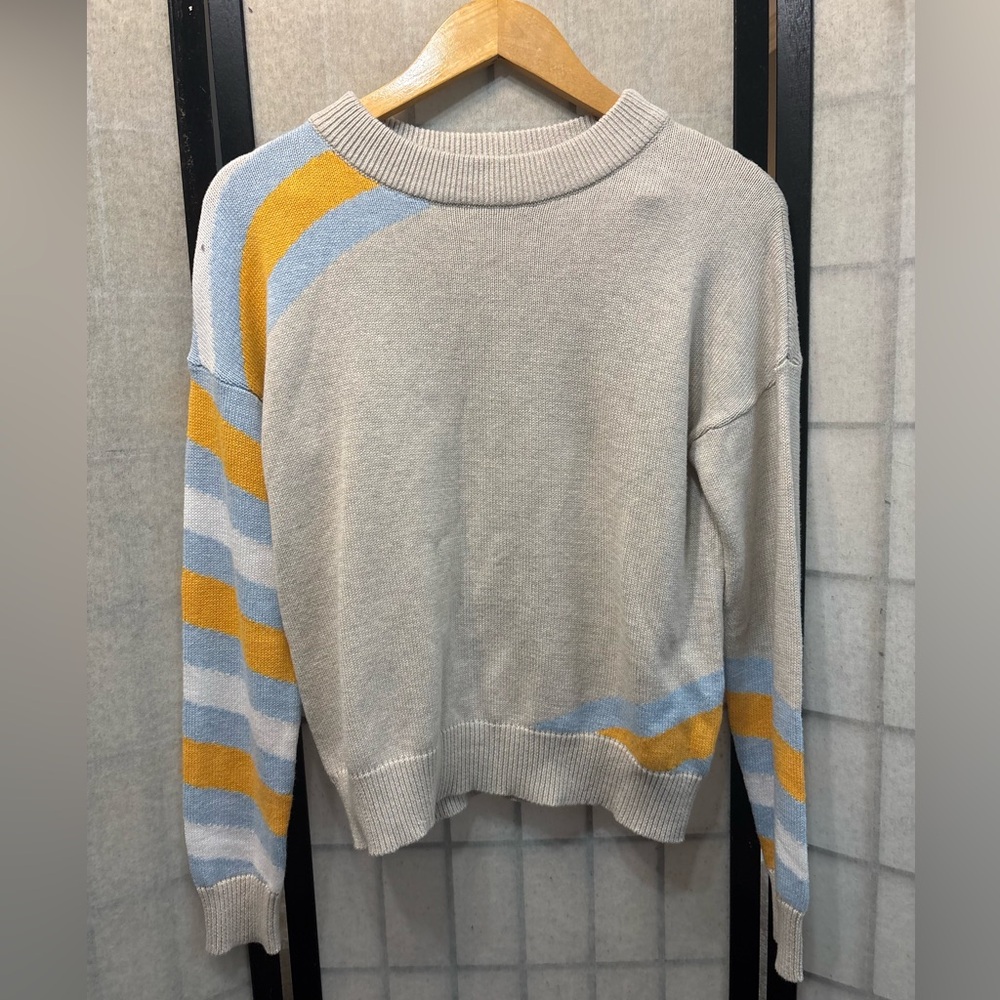 KINROSS Intarsia Stripe Crew Sweater in Champagne Multi